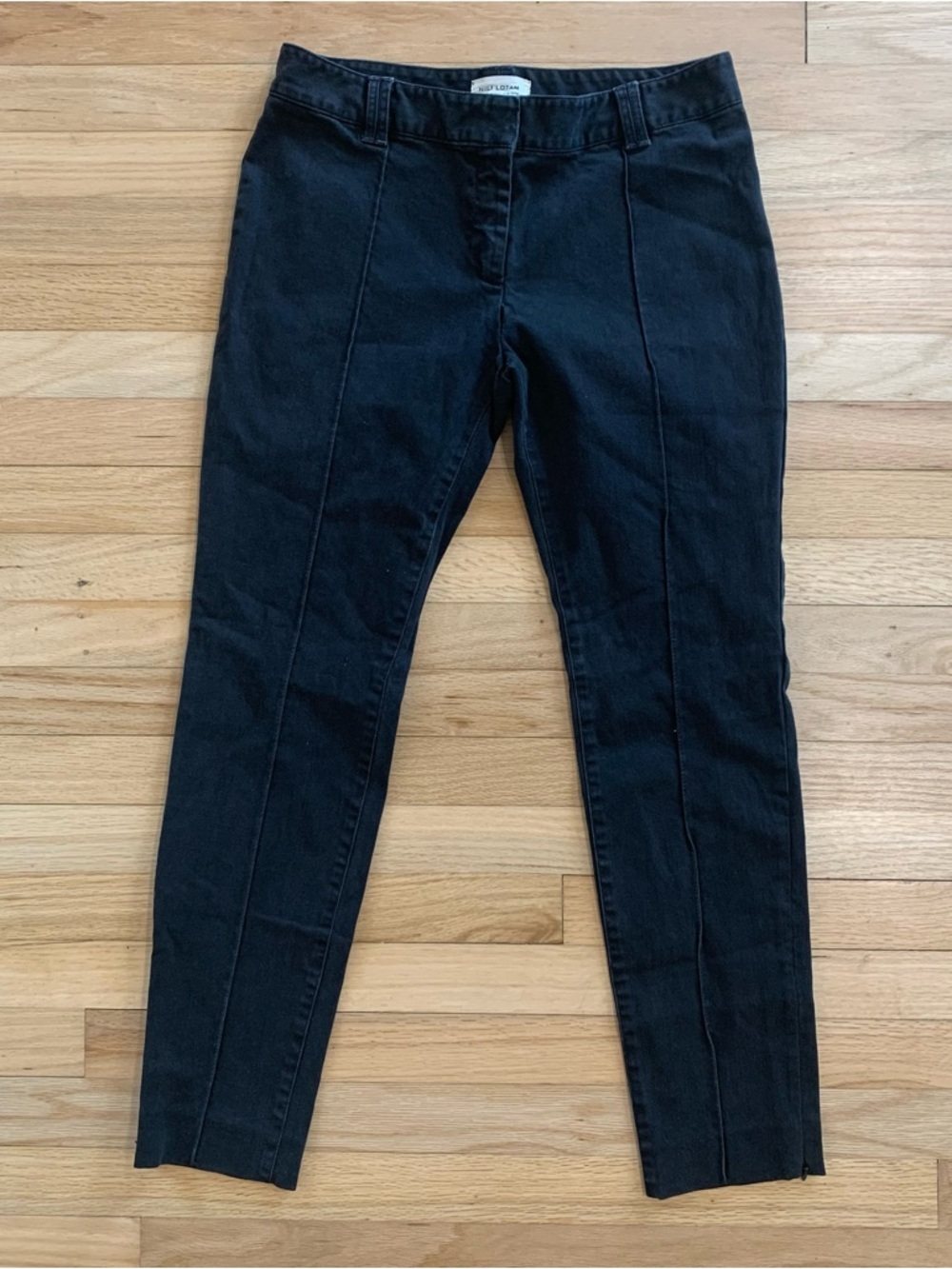 Nili Lotan Black Middle Seam Skinny Zippered Pant Hem Denim Size‎ 30 Edgy Moto